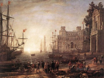 Claude Lorena Painting - Escena del puerto con el paisaje de Villa Medici Claude Lorrain